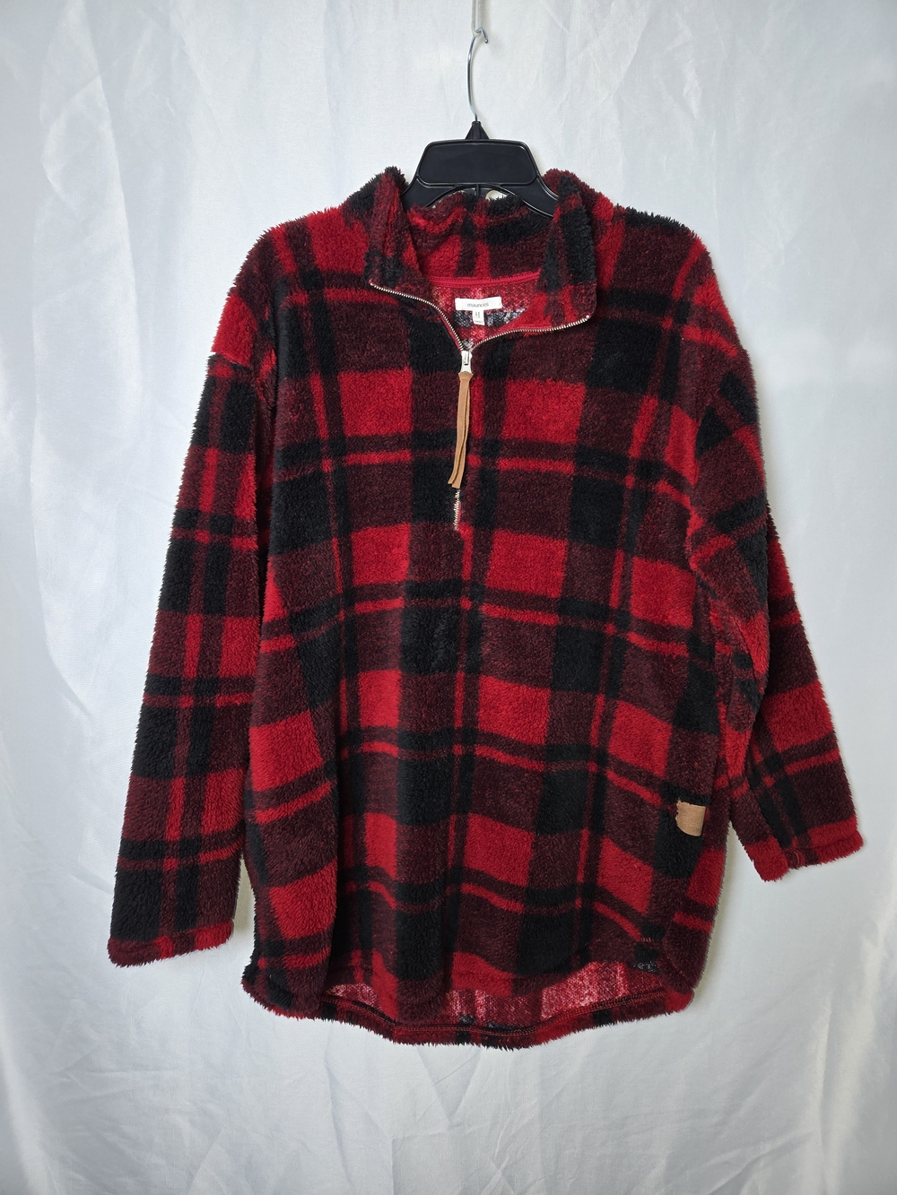 Maurices Red and Black Plaid Quarter-Zip Fleece Pullover for Kids